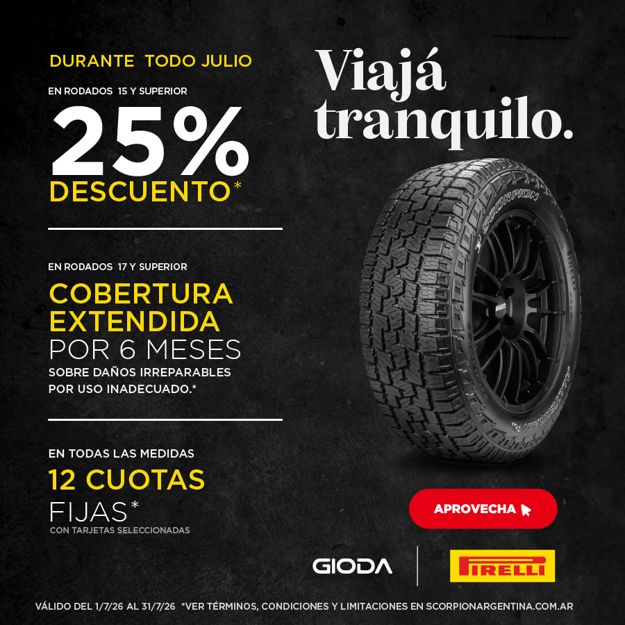 Promo Julio Pirelli: viajá tranquilo con beneficios en neumáticos